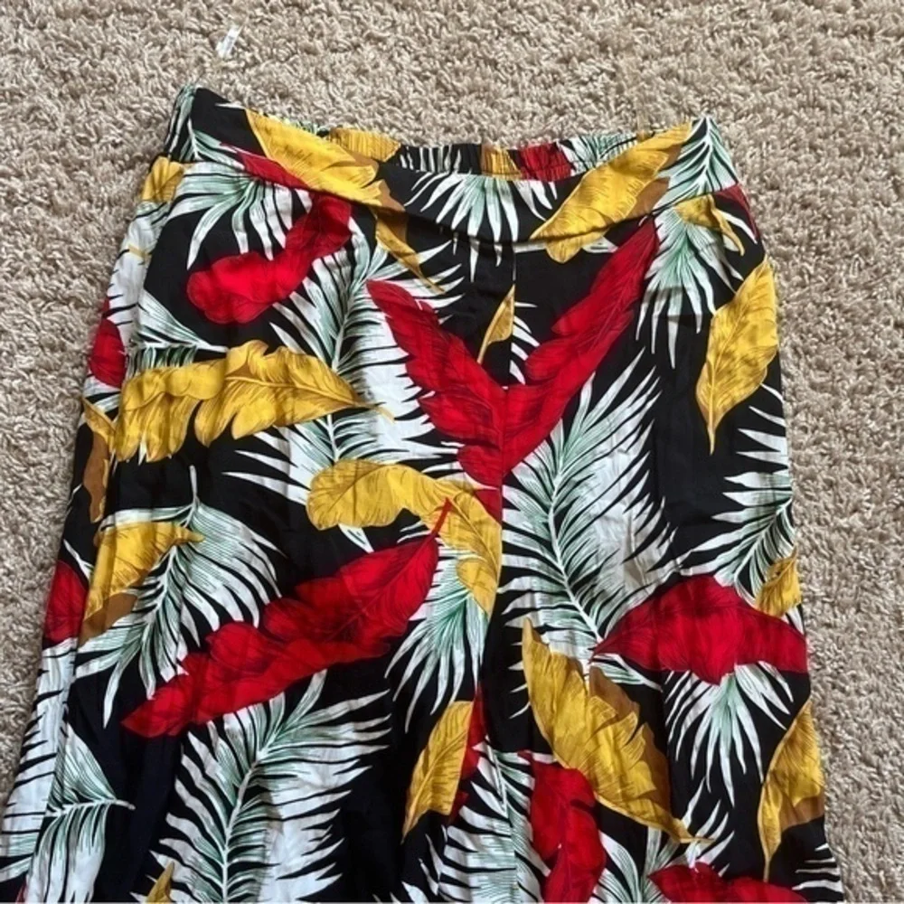 Blue B Tropical Palm Print Bandeau Crop Top & Wide Leg Palazzo Pants Set Medium
